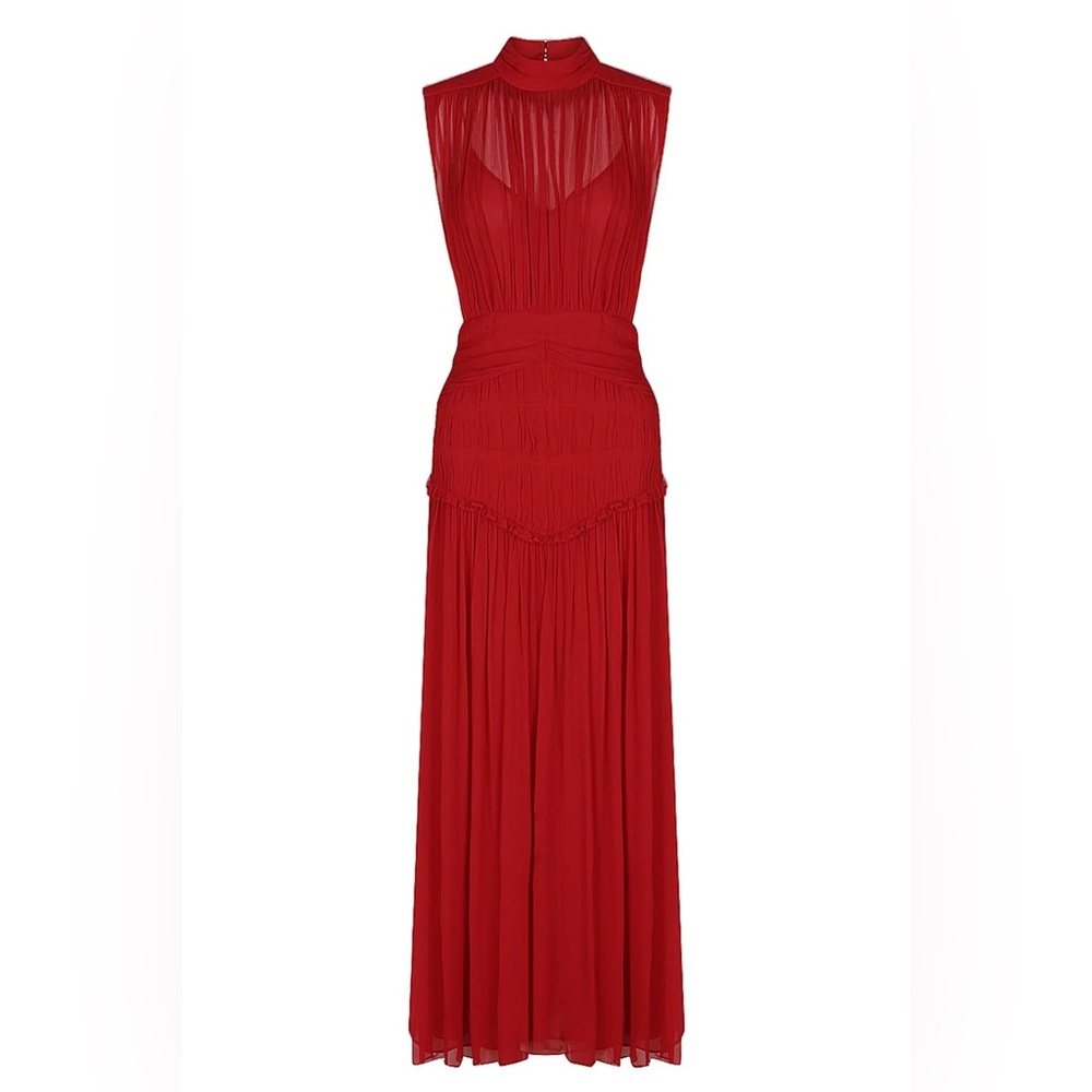 SHONA JOY LÈONIE HIGH NECK MIDI DRESS SCARLETT 2022 Fall Season - Picture 3 of 7